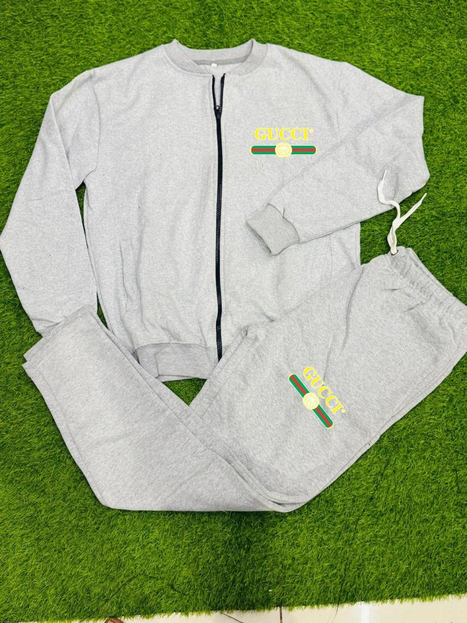 Men’s-printed Fleece zipper track suit 2 pec in gray
