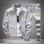 Men’s-printed Fleece zipper track suit 2 pec in gray