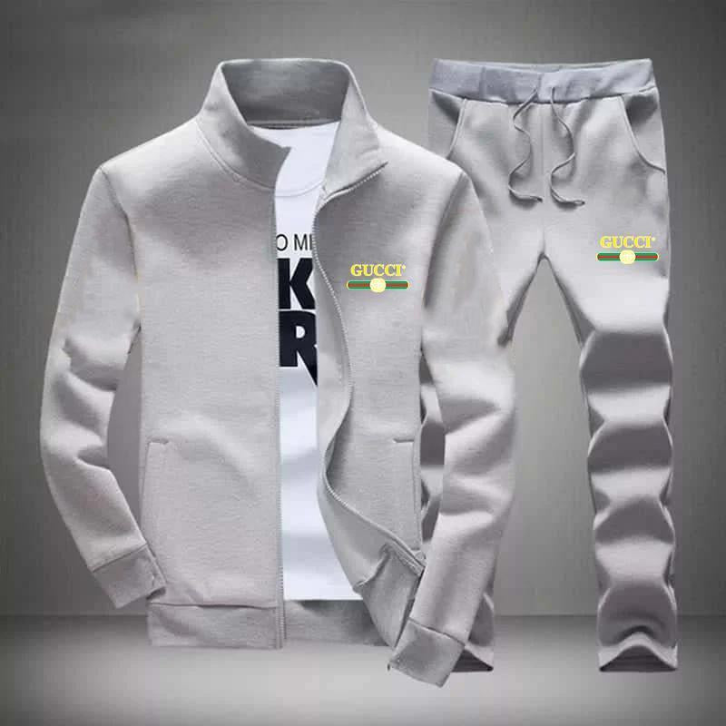 Men’s-printed Fleece zipper track suit 2 pec in gray